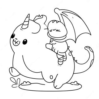 Playful Pusheen Riding A Dragon Coloring Page 6475 2310
