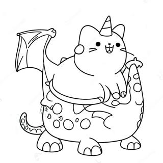 Playful Pusheen Riding A Dragon Coloring Page 6475 2312