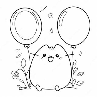 Happy Pusheen With Balloons Coloring Page 6476 857