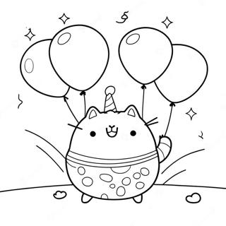 Happy Pusheen With Balloons Coloring Page 6476 860