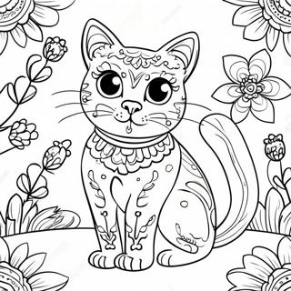 Whimsical Day Of The Dead Cat Coloring Page 65998 14442