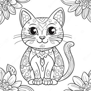 Whimsical Day Of The Dead Cat Coloring Page 65998 14444