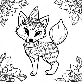 Majestic Fox With Flowers Coloring Page 6741-2373