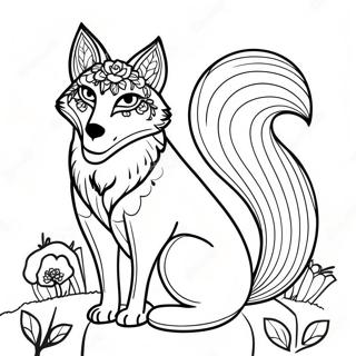 Majestic Fox With Flowers Coloring Page 6741-2374