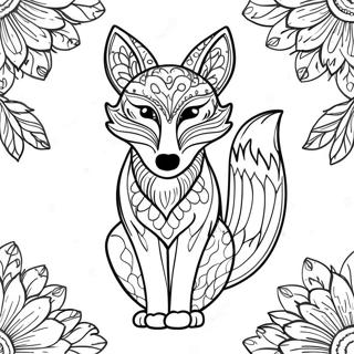Majestic Fox With Flowers Coloring Page 6741-2375