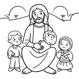 Cute Jesus With Children Coloring Page 70500-15442
