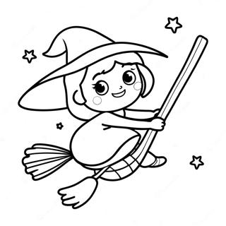 Cute Witch Flying On A Broom Coloring Page 72646-16349