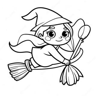 Cute Witch Flying On A Broom Coloring Page 72646-16350