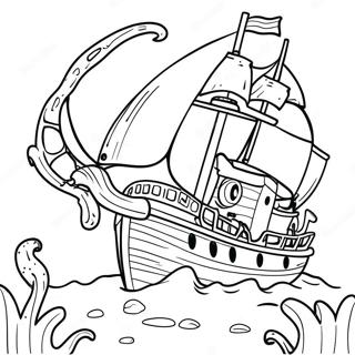 Adventurous Teenage Kraken Exploring A Shipwreck Coloring Page 72752-16440