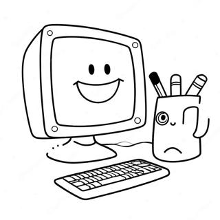 Cute Computer With Smiling Face Coloring Page 72776-16450