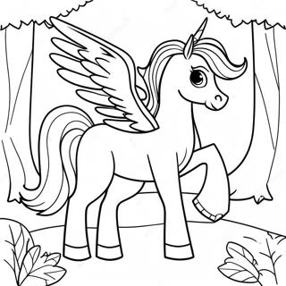 Fantasy Pegasus In A Magical Forest Coloring Page 74115-17504