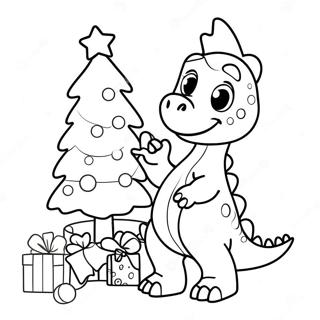 Cute Dinosaur Decorating A Christmas Tree Coloring Page 74215 17572