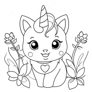 Adorable Unicorn Kitty With Flowers Coloring Page 74652 17923