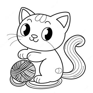 Cute Cartoon Cat With Yarn Coloring Page 74753 17994
