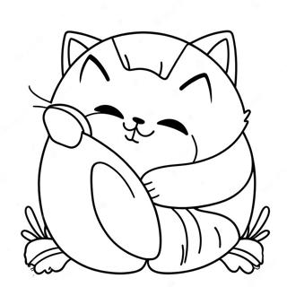 Sleepy Cartoon Cat Napping Coloring Page 74755-18002
