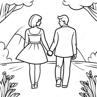 Romantic Couple Holding Hands Coloring Page 75215-18349