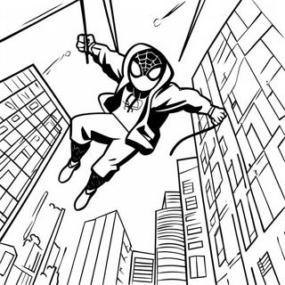 Miles Morales Swinging Through The City Coloring Page 7561-487