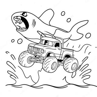 Shark Monster Truck Splashing Through Waves Coloring Page 78044 20537