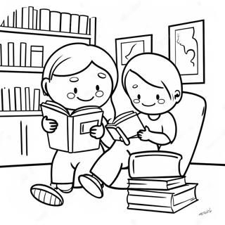 Children Reading In Library Coloring Page 78481 20876