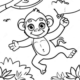 Playful Monkey Swinging From Trees Coloring Page 79101-21358