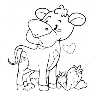 Charming Strawberry Cow Eating Strawberries Coloring Page 80314-22289