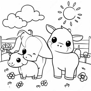 Cute Farm Animals In Pasture Coloring Page 80928-22767