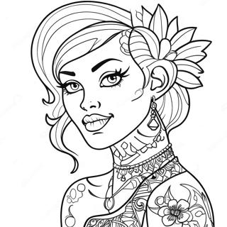 Sassy Bad Girl With Floral Tattoos Coloring Page 81289-23048