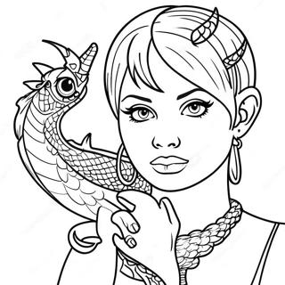 Bold Bad Girl With Dragon Tattoo Coloring Page 81290-23051
