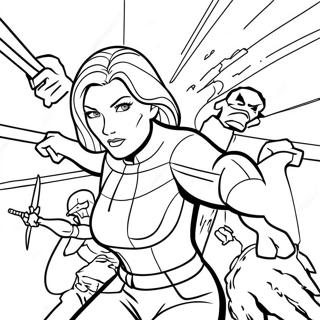 Black Widow Fighting Villains Coloring Page 81701-23367