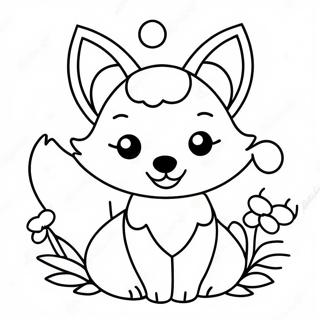 Cute Kawaii Fox With Flowers Coloring Page 83088-24465