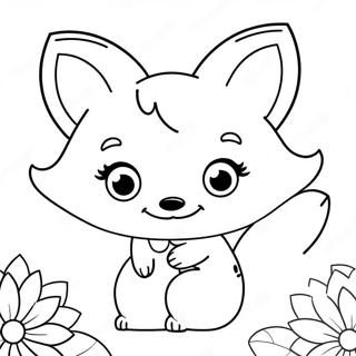 Cute Kawaii Fox With Flowers Coloring Page 83088-24466