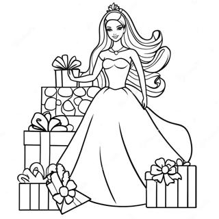 Festive Barbie With Presents Coloring Page 84573-25629