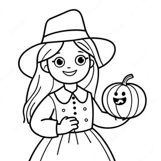 Pilgrim Girl Holding Pumpkin Coloring Page 85957-26798