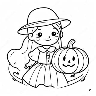 Pilgrim Girl Holding Pumpkin Coloring Page 85957-26799
