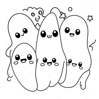 Cute Kawaii Ghosts Halloween Coloring Page 86749-27413