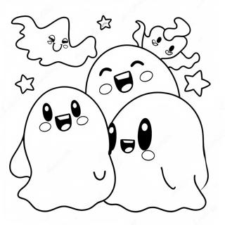 Cute Kawaii Ghosts Halloween Coloring Page 86749-27414