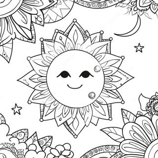 Bohemian Sun And Moon For Adults Coloring Pages