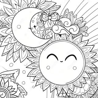 Bohemian Sun And Moon For Adults Coloring Pages