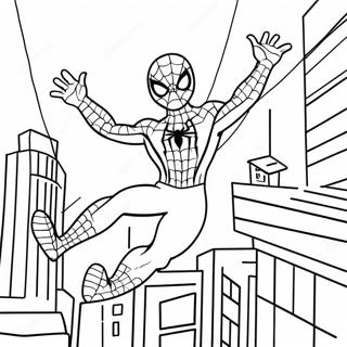 Adorable Spiderman Swinging Through City Coloring Page 88571-29001