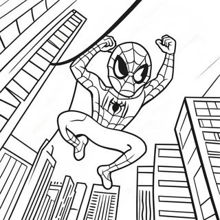 Adorable Spiderman Swinging Through City Coloring Page 88571-29002