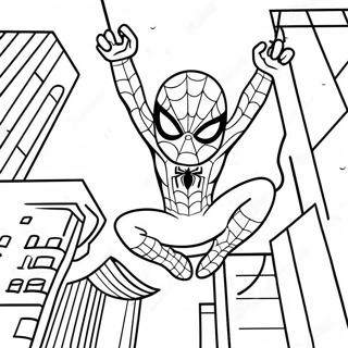 Adorable Spiderman Swinging Through City Coloring Page 88571-29003