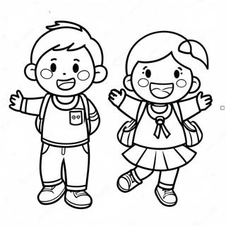 Excited Kids On First Day Of School Coloring Page 88854-29221