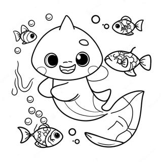 Baby Shark Playing With Colorful Fish Coloring Page 8930-1628