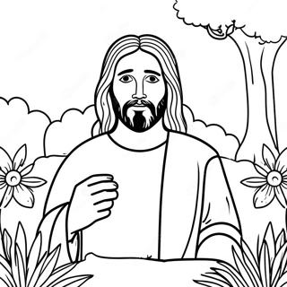 Jesus In A Peaceful Garden Coloring Page 89964-30087