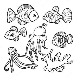 Vibrant Watercolor Underwater Creatures Coloring Page 90065-30159