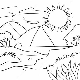 Colorful Watercolor Sunset Landscape Coloring Page 90066-30161