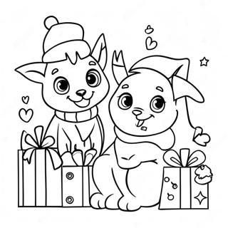 Joyful Elf Pets With Christmas Gifts Coloring Page 90171-30248