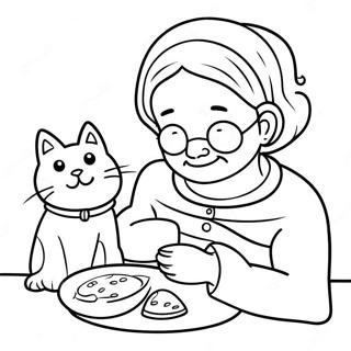 Cozy Grandma With A Cat Coloring Page 90403-30418