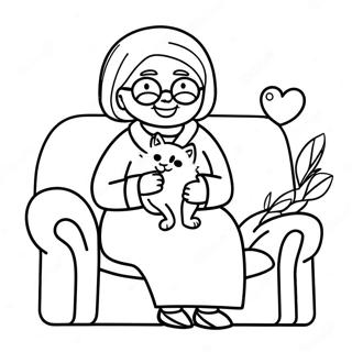 Cozy Grandma With A Cat Coloring Page 90403-30419