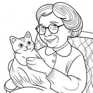 Cozy Grandma With A Cat Coloring Page 90403-30420